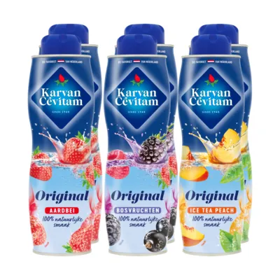 Karvan Cevitam Combi verpakking Aardbei, Bosvruchten en Ice tea Perzik (6x 600ml)