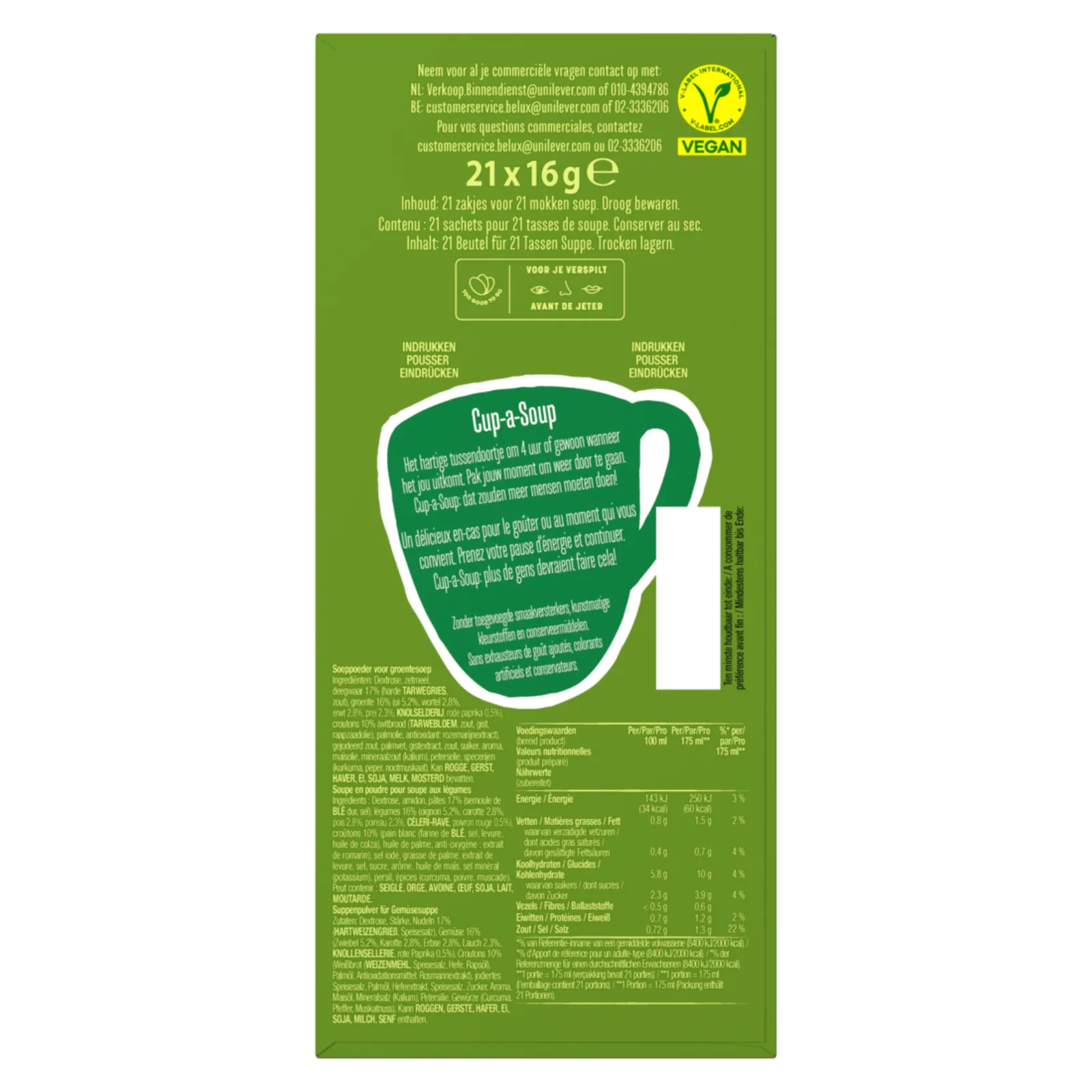 achterkant Knorr cup-a-soup doos groente