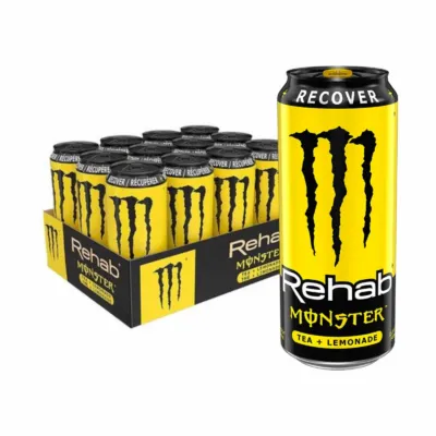 tray monster energy rehab geel blik zijaanzicht