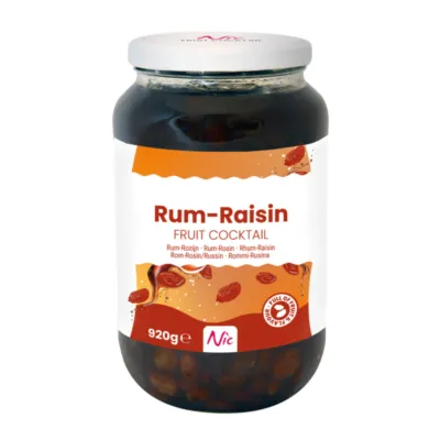 Nic rum rozijnen fruitcocktail voorkant pot