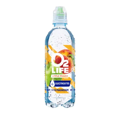 appel perzik fles O2Life staand voorkant