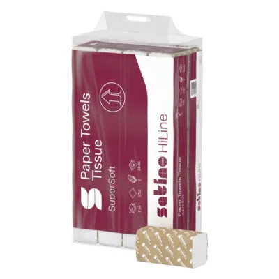 Satino HiLine interfolded handdoekje 2 laags 20.6x 32cm schuinaanzicht met inhoud