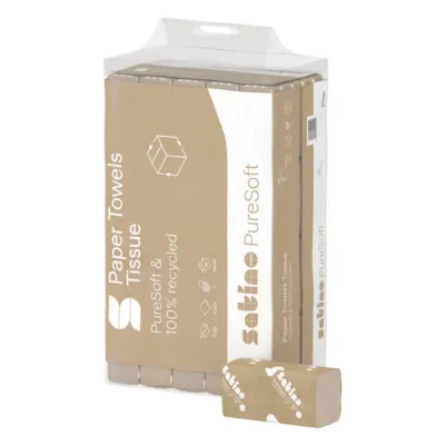 Satino PureSoft Handdoekpapier V-Vouw 24×23 cm zijaanzicht met inhoud