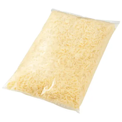 Zak kaas geraspt gouda 2kg liggend voorkant
