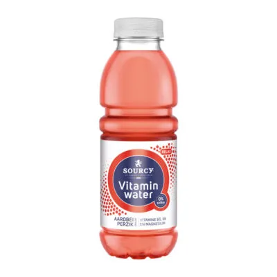 Sourcy vitaminwater aardbei/perzik met vitamine B5, B6 en magnesium pet 50 cl