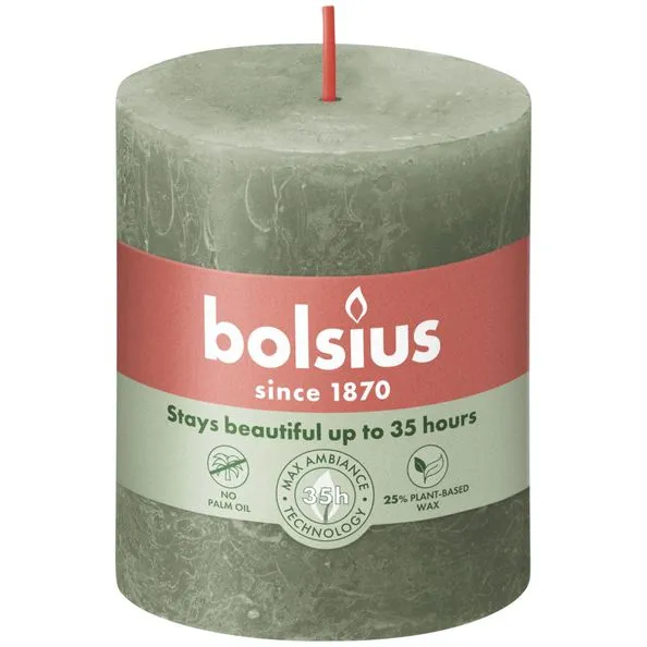 Bolsius rustiek stompkaars 80/68 fresh olive a4