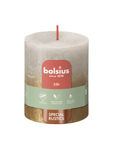 Bolsius stompkaars 80/68 sandy grey + gold a4