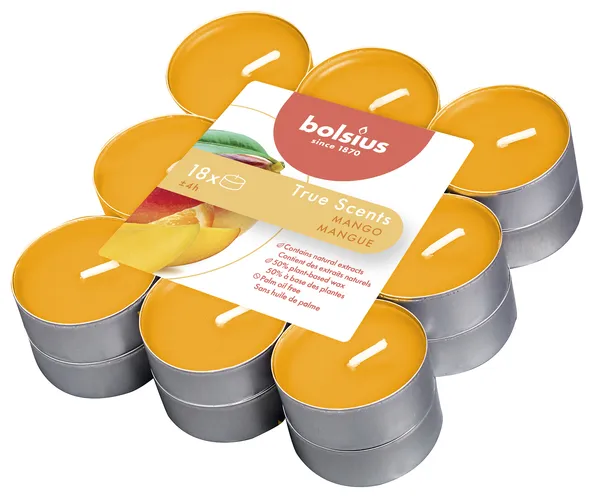 Bolsius Geurtheelichten True Scents Mango Ø38/18 mm 4 uur (8x 18 stuks)