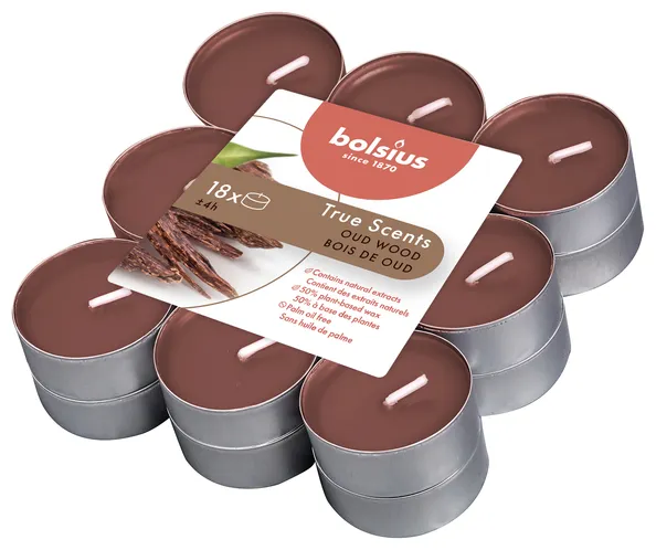 Bolsius Geurtheelichten True Scents Oud Wood Ø38/18 mm 4 uur (8x 18 stuks)