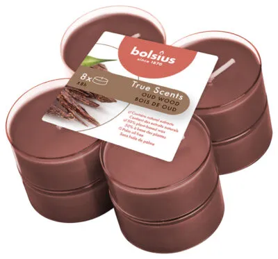 Bolsius Maxilichten True Scents Oud Wood Ø58/24 mm 8 uur (6x 8 stuks)