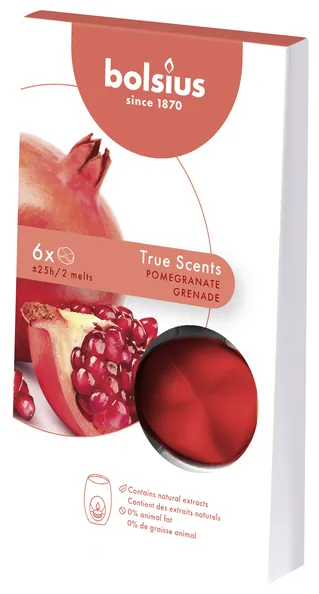 Bolsius Wax Melts Pack True Scents Pomegr 25 uur (8x 6 stuks)