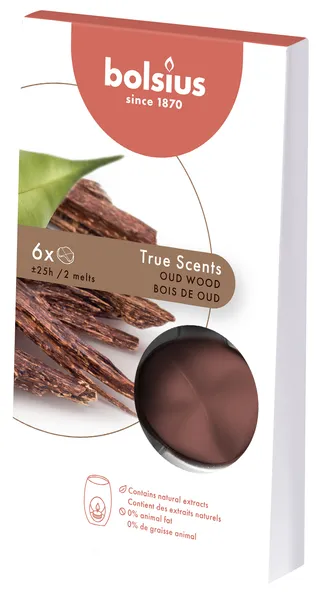 Bolsius Wax Melts Pack True Scents Oud Wood 25 uur (8x 6 stuks)