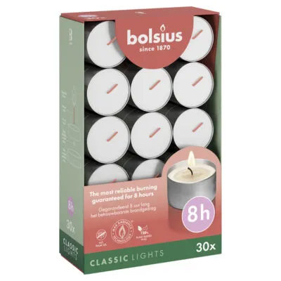 Bolsius Theelichten Wit Ø38×24 mm 8 uur (6x 30 stuks)