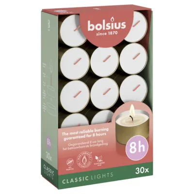 Bolsius Theelichten Wit Ø38×22 mm 8 uur (6x 30 stuks)