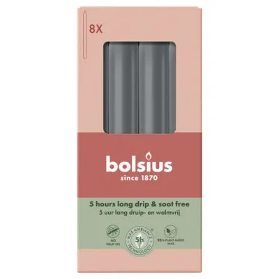 Bolsius Dinerkaarsen Stormy Grey Ø20×170 mm 5 uur (4x 8 stuks)