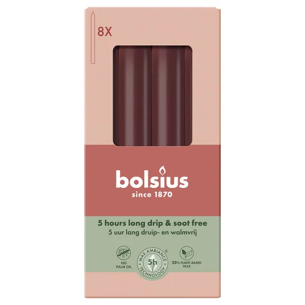 Bolsius Dinerkaarsen Velvet Red Ø20×170 mm 5 uur (4x 8 stuks)
