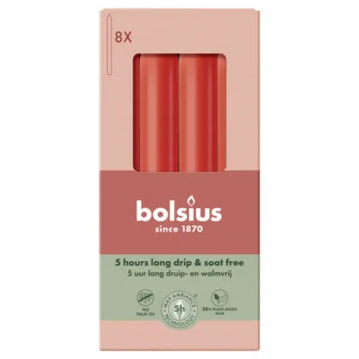 Bolsius Dinerkaarsen Delicate Red Ø20×170 mm 5 uur (4x 8 stuks)