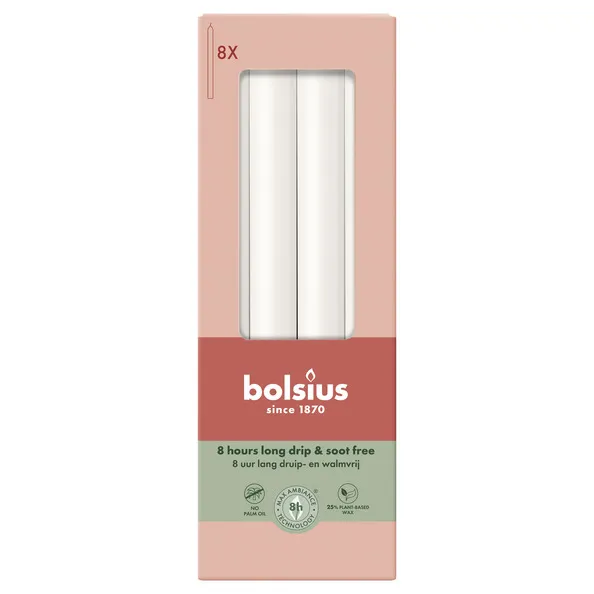 Bolsius Dinerkaarsen Cloudy White Ø20×230 mm 8 uur (4x 8 stuks)