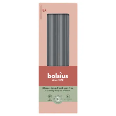 Bolsius Dinerkaarsen Stormy Grey Ø20×230 mm 8 uur (4x 8 stuks)