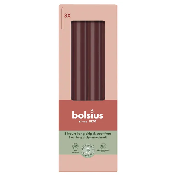Bolsius Dinerkaarsen Velvet Red Ø20×230 mm 8 uur (4x 8 stuks)