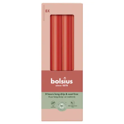 Bolsius Dinerkaarsen Delicate Red Ø20×230 mm 8 uur (4x 8 stuks)