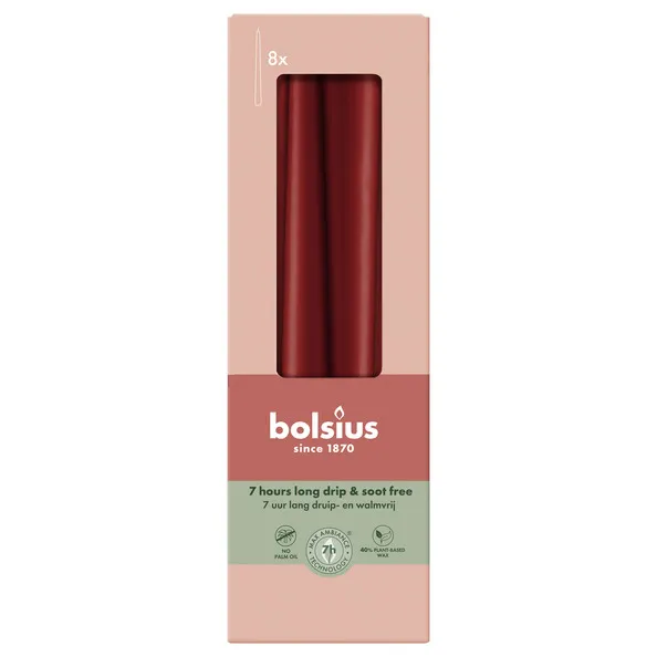 Bolsius Gotische Kaarsen Velvet Red Ø24/245 mm 7 uur (8x 4 stuks)