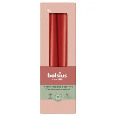 Bolsius Gotische Kaarsen Delicate Red Ø24/245 mm 7 uur (8x 4 stuks)