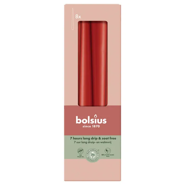 Bolsius Gotische Kaarsen Delicate Red Ø24/245 mm 7 uur (8x 4 stuks)