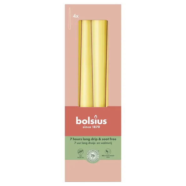 Bolsius Gotische Kaarsen Sunny Yellow Ø24/245 mm 7 uur (8x 4 stuks)