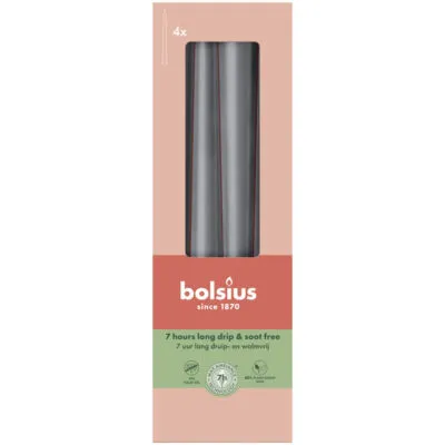 Bolsius Gotische Kaarsen Stormy Grey Ø24/245 mm 7 uur (8x 4 stuks)