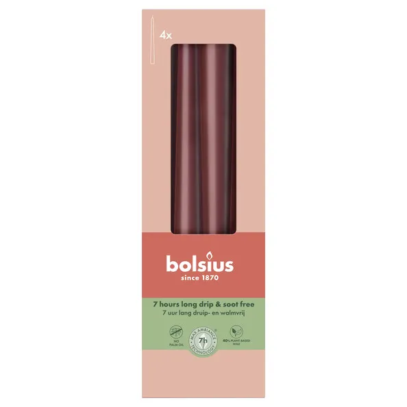 Bolsius Gotische Kaarsen Velvet Red Ø24/245 mm 7 uur (8x 4 stuks)