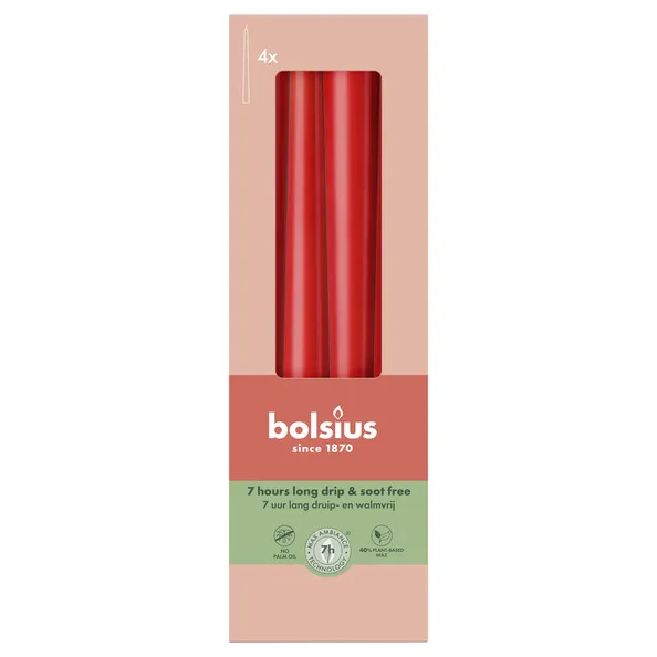 Bolsius Gotische Kaarsen Delicate Red Ø24/245 mm 7 uur (8x 4 stuks)