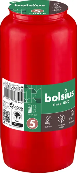 Bolsius Compolight Graflichten Nr 5 Rood Ø67/141 mm 100 uur (24 stuks)