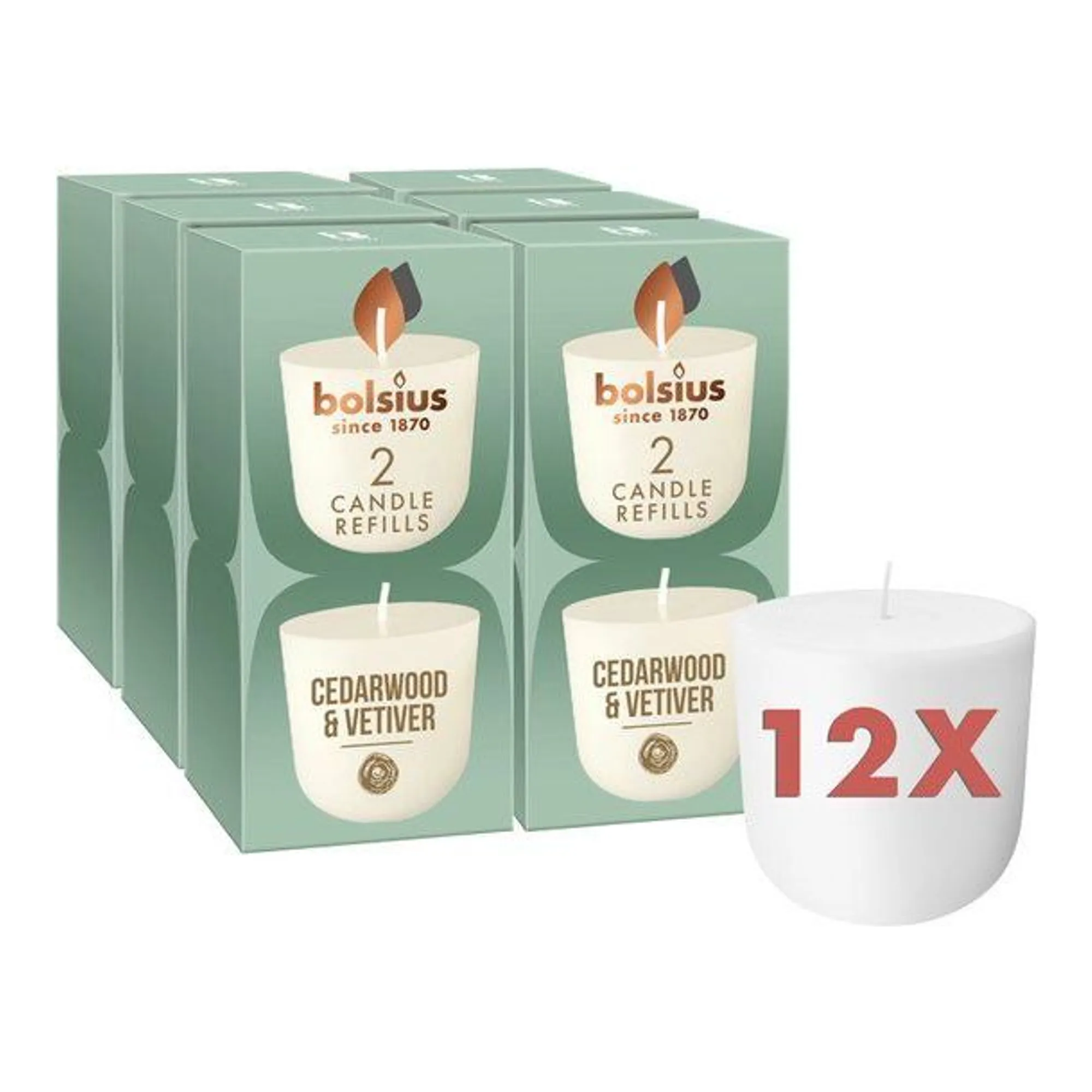 Bolsius CleanLight 2-Pack Cedarwood & Vetiver Ø57x116 mm (6x 2 stuks)