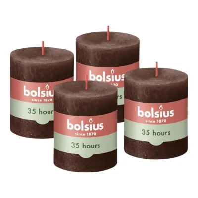Bolsius Rustiek Stompkaars Chocolate Brown Ø68x80 mm 30 uur (4 stuks)