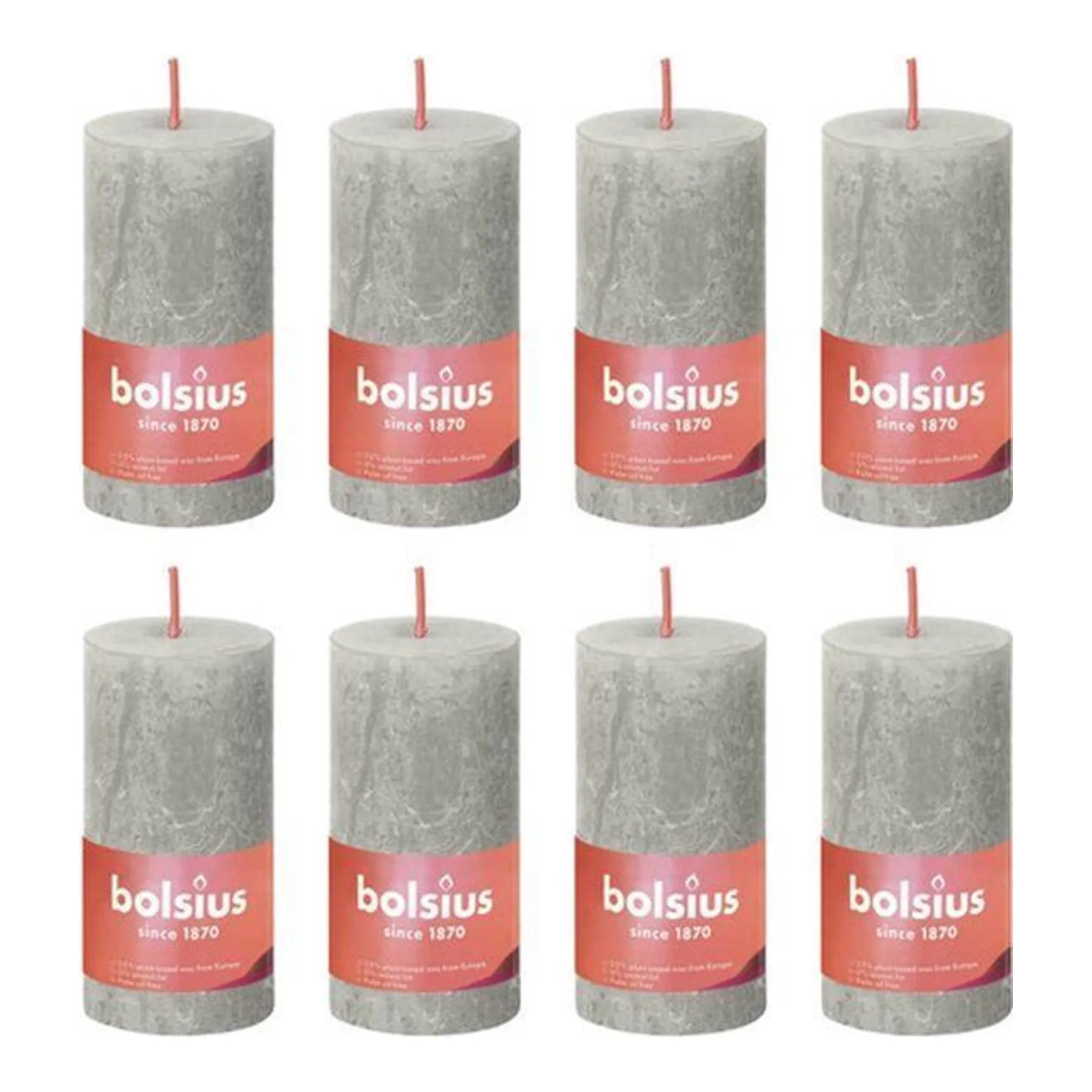 Bolsius Rustiek Stompkaars Sandy Grey Ø50x100 mm 30 uur (8 stuks)