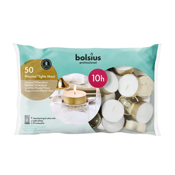 Bolsius Professional Maxi Waxine Lichten Wit 10 Branduren (50 stuks)