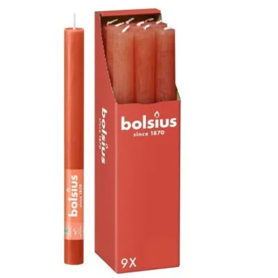 Bolsius Rustiek Tafelkaars Earthy Orange Ø23×270 mm 13 uur (9 stuks)