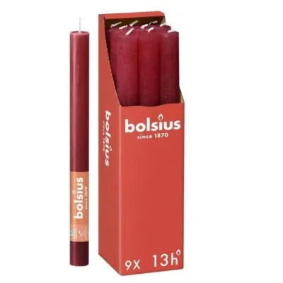 Bolsius Rustiek Tafelkaars Delicate Red Ø23×270 mm 13 uur (9 stuks)