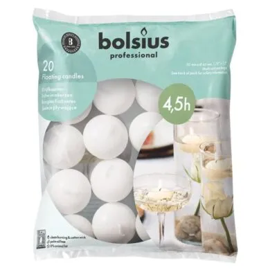 Bolsius Drijfkaarsen Wit Ø45×30 mm 4,5 uur (20 stuks)