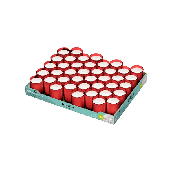 Bolsius Professional Clear Cup Plus Rood 16 Branduren (40 stuks)