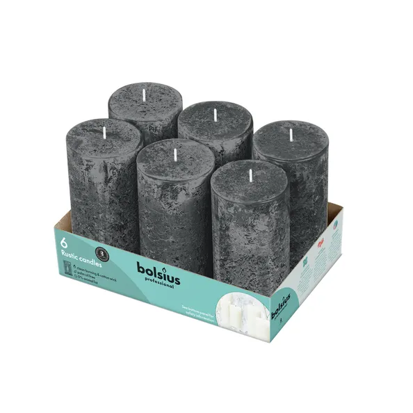 Bolsius Professional Stompkaars Rustiek 130/68 mm Stormgrijs 43 Branduren (6 stuks)