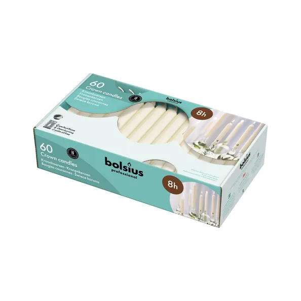 Bolsius Professional Kroonkaarsen Ivoor 200/24mm 8 Uur (60 stuks)