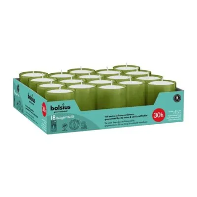 Bolsius Professional Relight Navullingen Olijfgroen Ø52×64 mm 30 uur (4x 18 stuks)