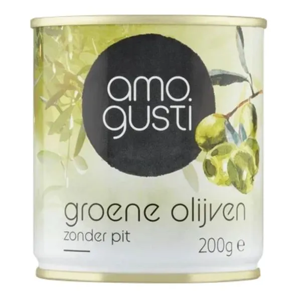 Amogusti olijven groen zonder pit blik 200 gr