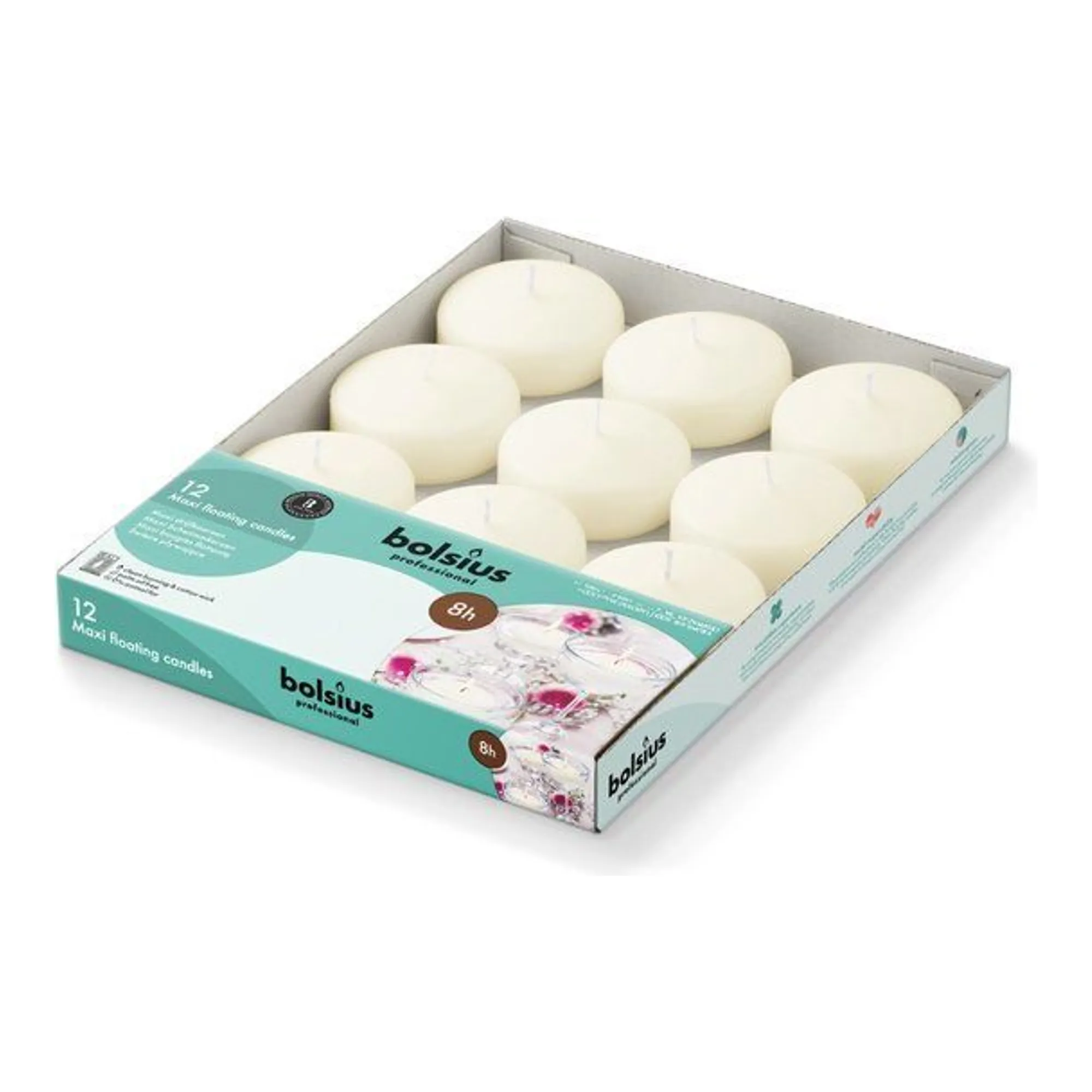 Bolsius Professional Maxi Drijfkaarsen Ivoor 8 Branduren (12 stuks)