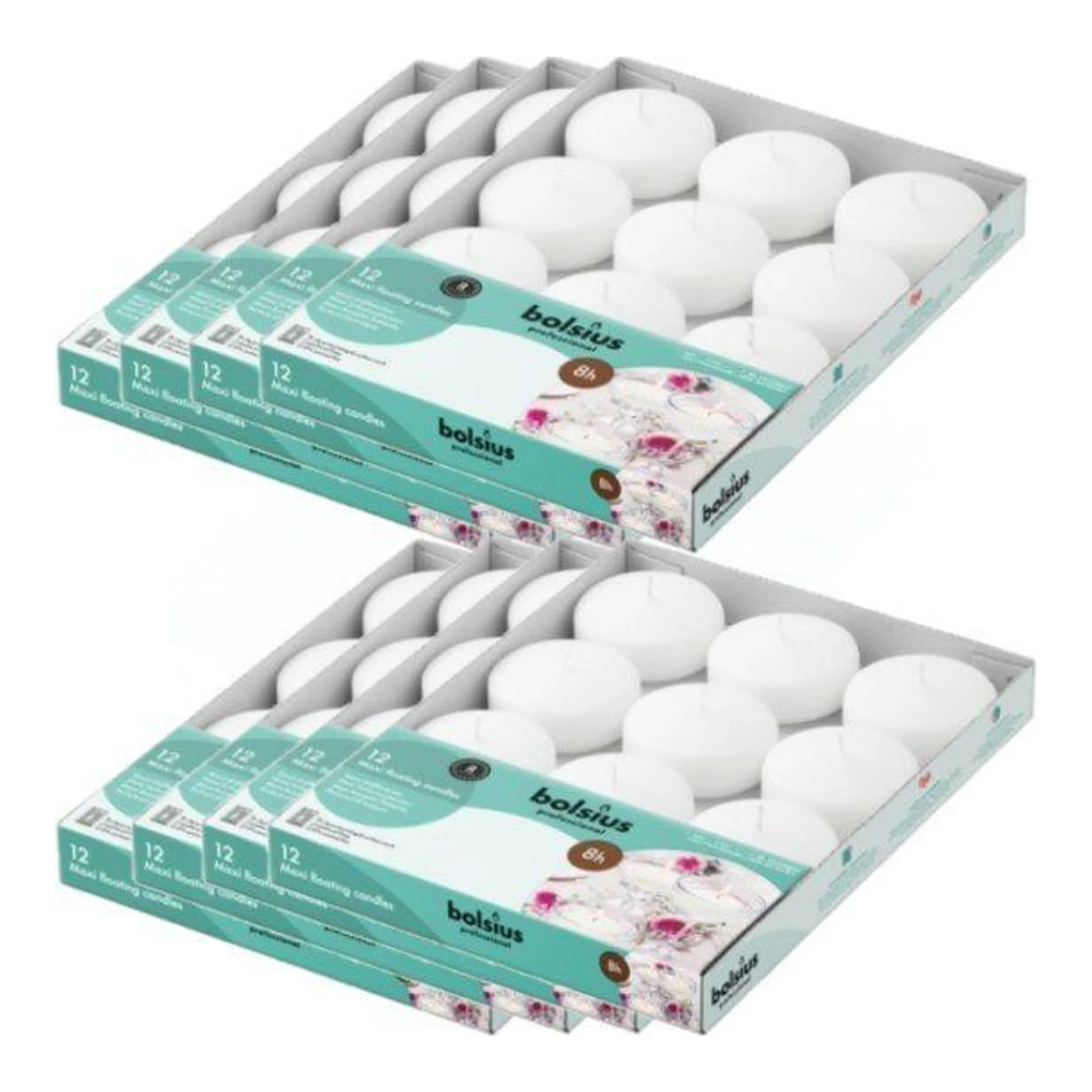 Bolsius Professional Maxi Drijfkaarsen Wit 8 Branduren (8x 12 stuks)