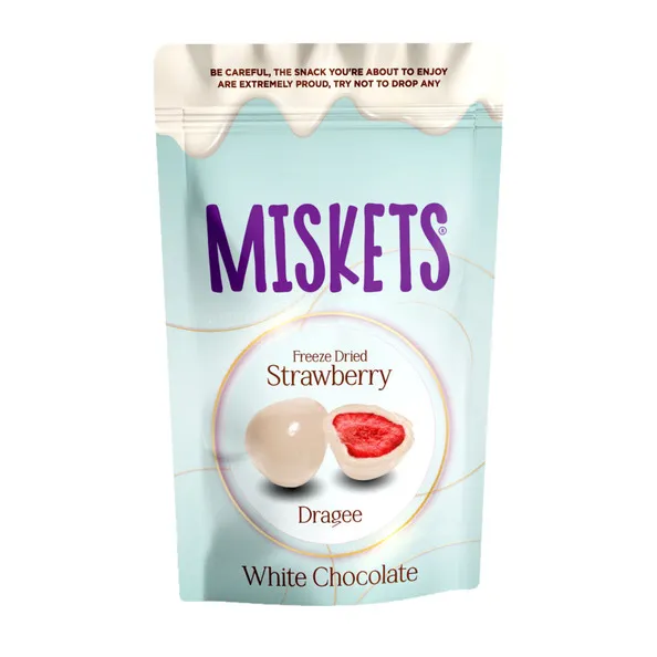 Miskets white chocolate coated strawberry zakje 80 gr