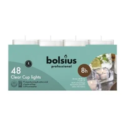 Bolsius clear cup 8 hrs transparant 6x48stuks
