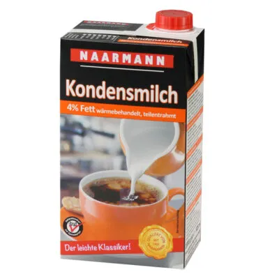 Lait demi-écrémé à café Naarmann 4%, brique de 1 litre avec bouchon à vis